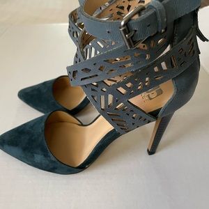 Joe's Teal Green High Heel Stiletto Shoes Zippered Ankle Strap 4" Women's Sz 6M